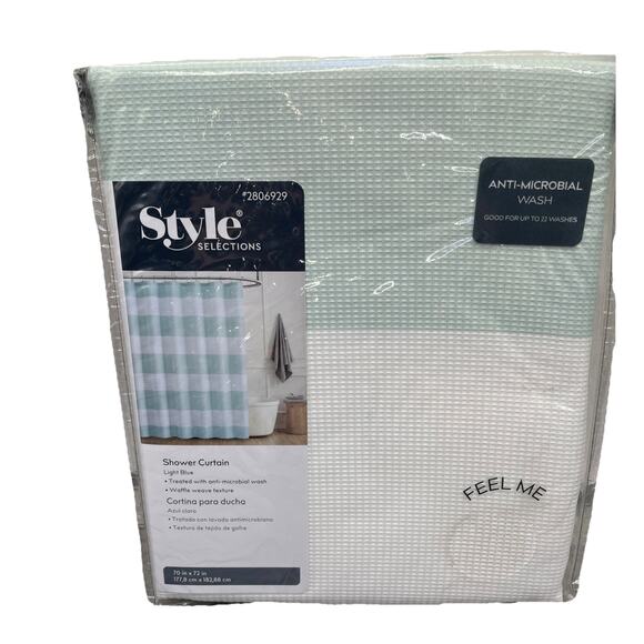 Style Selections Shower Curtain Blue Stripes Anti Microbial 70”x72”. {51}. - Picture 1 of 10